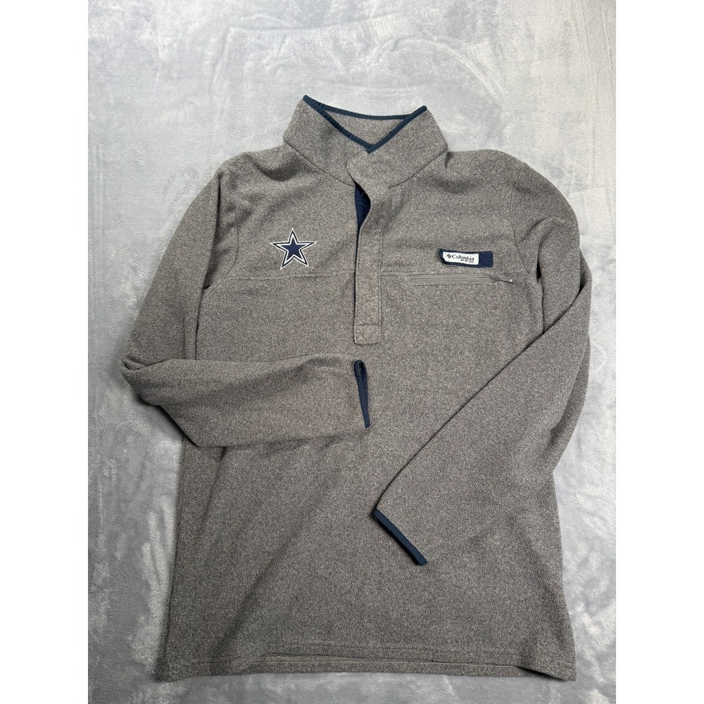 Dallas Cowboys Sweatshirt Mens Medium Gray Columbia PFG Fleece Quarter Snap